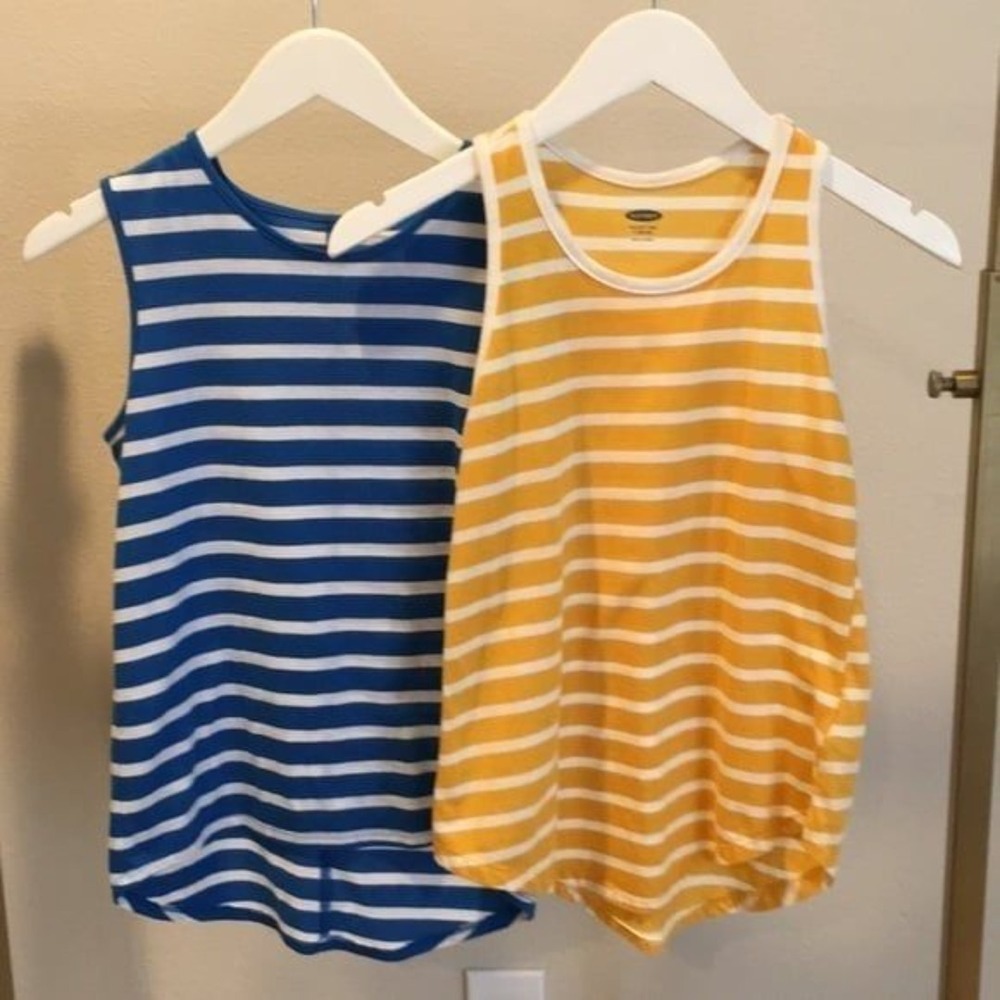 Old‎ Navy Girls tanks size 10/12 stripes blue yellow white retro style